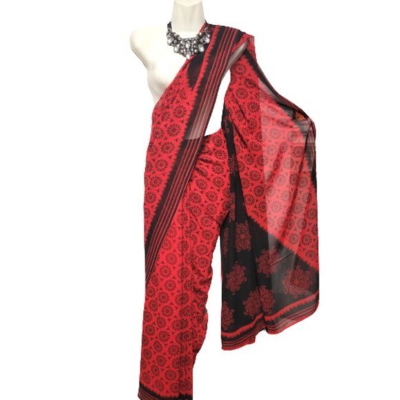 Red and Black Pre Stitched PRE-PLEATED Saree Adjustable Waist - NEW! - Picture 1 of 8
